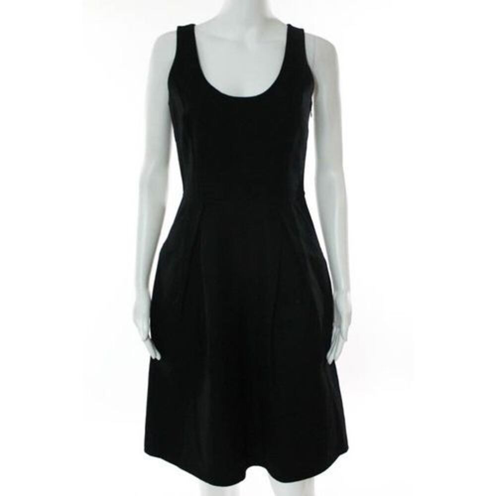 Dkny Black Cotton Sleeveless Scoop Neck Pleated Seam Detail Dress Size 4